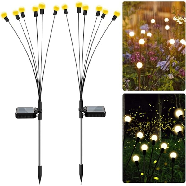 Utomhus solcellslampa, Firefly Outdoor Garden Sunfly Lights, IP65 Utomhus Solcellslampa för trädgårdsgång (6-pack 2-pack)