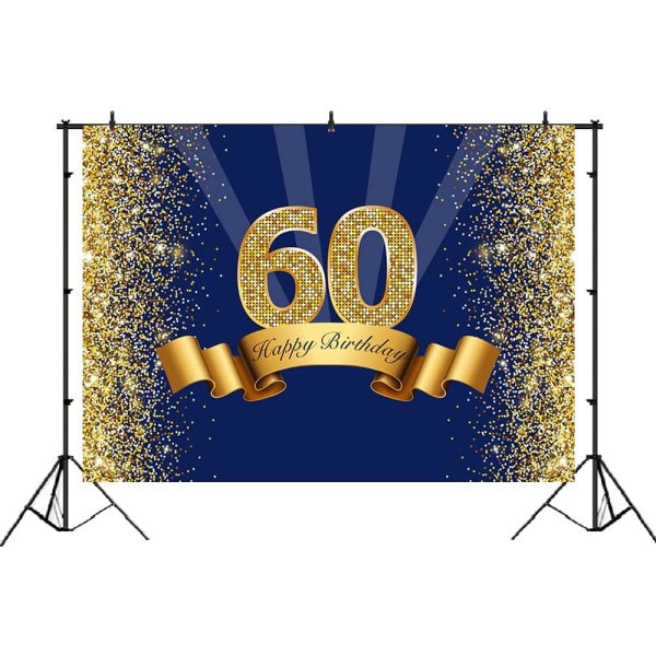 Grattis på 60-årsdagen Fotobakgrund Marinblå och Glitter Guld Sextio år gammal Bakgrund Glänsande 60-årsjubileum Festdekorationer Foto 7x5ft