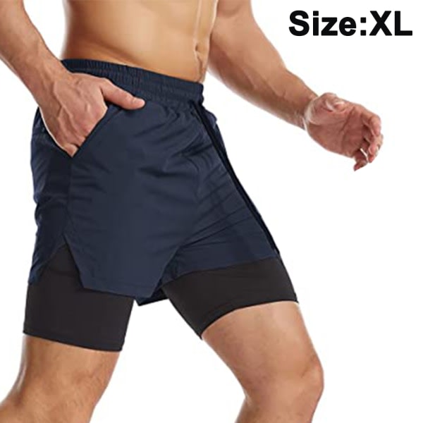 1 stk 2-i-1 treningsshorts for menn Lettvekts treningsstudio yoga zdq