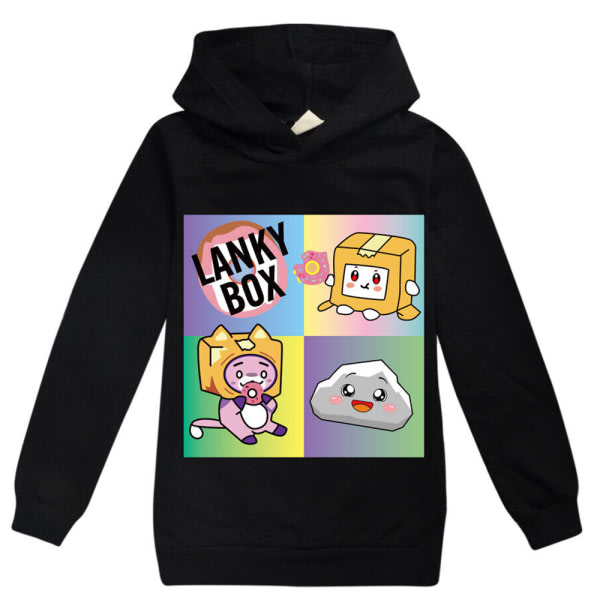 LANKYBOX Børne 3D Print Hoodie Trøje med Lomme sort 140cm