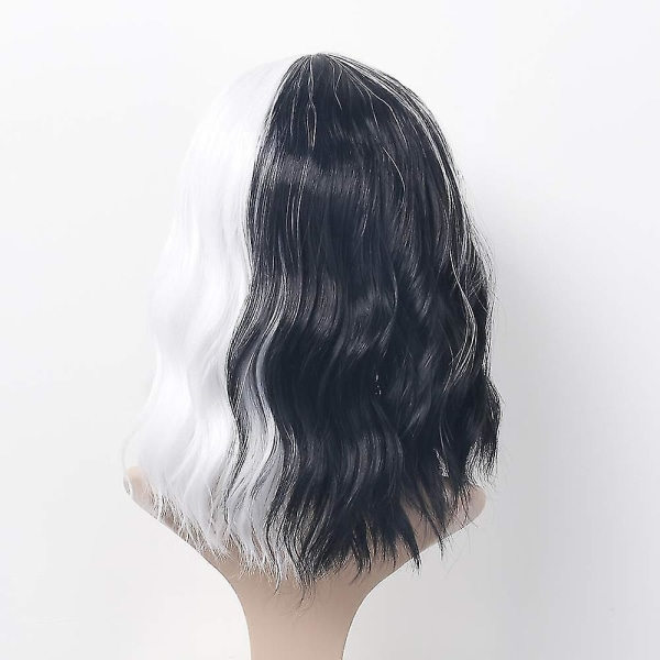 Kort sort og hvid paryk med pandehår Damperuk Curly Wave Syntetisk Cosplay Girl Farverig Paryk (bla