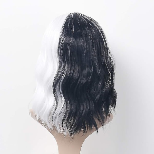 Kort svart och vit peruk med lugg Damperuk Curly Wave Synthetic Cosplay Girl Colorful Peruk (bla