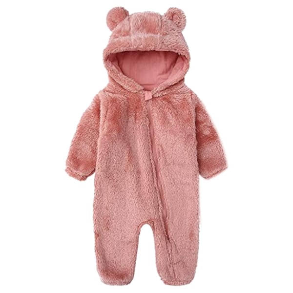 CDQ Newborn Hooded Fleece Rompers Långärmad Onesies Outfits-rosa