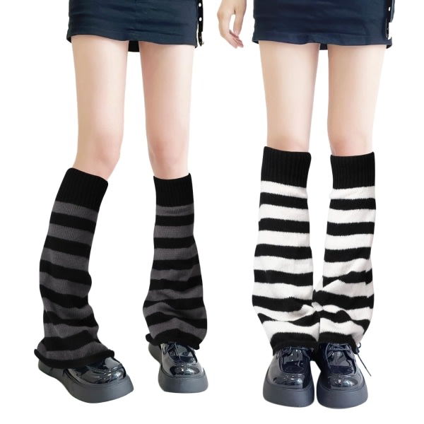 2 par lange benvarmere Strikkede termiske benvarmere til vinter Punk Knæhøje sokker Støvler Manchetvarmere til kvinder piger (45 cm)
