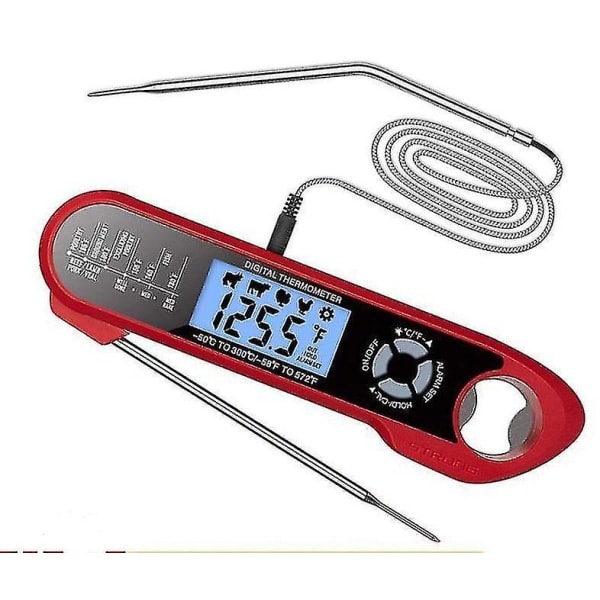 Foldbar og vanntett grilltermometer med dobbel sonde