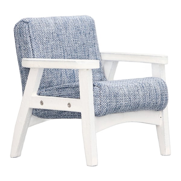 Miniatyr lenestol 1/12 skala hvit armlene blågrå stue enkelsofa dukkehusleker for dekorasjon 0.1