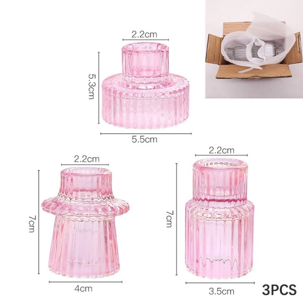 CDQ 3st ljushållare Vattendroppe värmeljushållare i glas Pink 3PCS