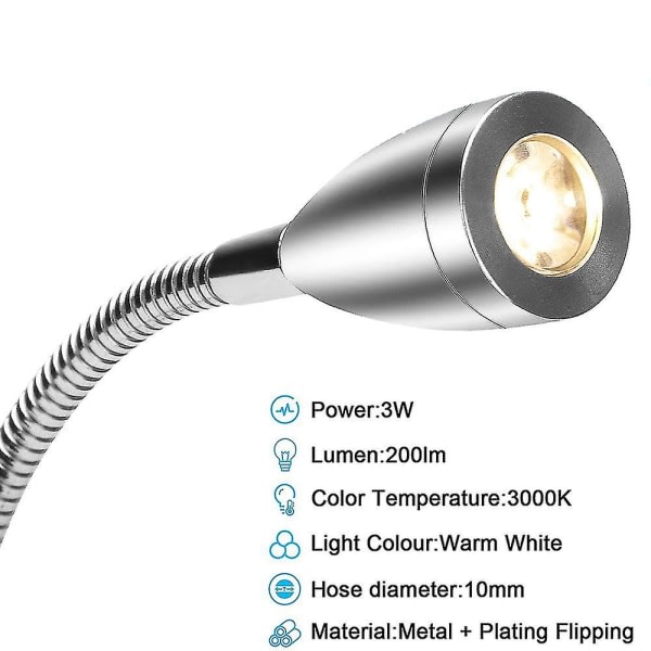 Sengeleselamper, justerbar minimalistisk LED-leselampe for seng, dimbar berøringsbryter sengelampe szq