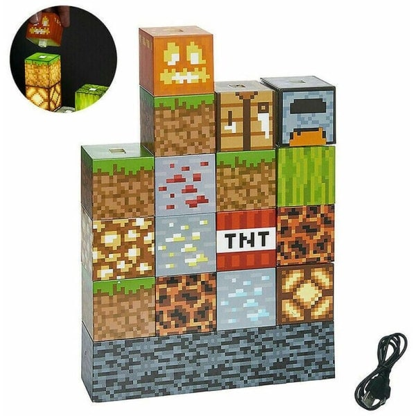 Minecraft Byggkloss Skrivbordslampa DIY Sy Bordslampa Leksaker Us