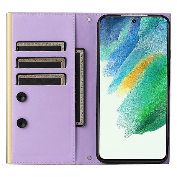Nahkakotelo imukupilla ja 3 korttipaikalla Samsung Galaxy S21 FE 5G [HK] Style E -puhelimelle Style E Multicolor