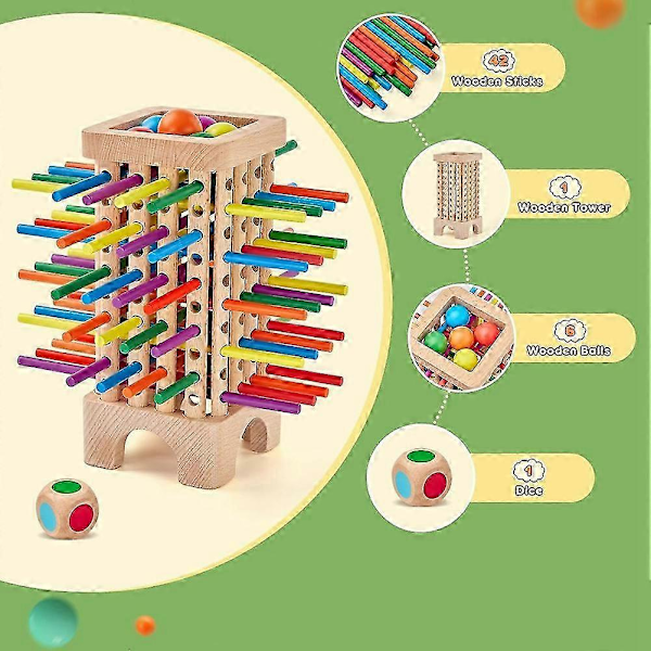 Treleker Brettspill, 42 Fargerike Pinner Terning Spill Matematikk Pedagogisk Leke, Familie Moro Ball Slipp Spill