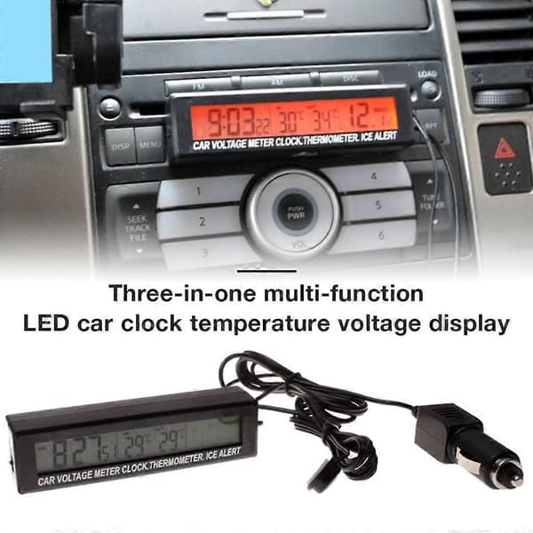 3-i-1 Køretøjssæt Termometer + Voltmeter + Ur LCD Digital Display_tfrf