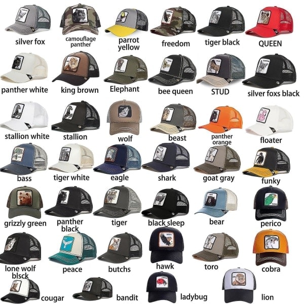 Maatilan eläinaiheinen trucker-lippis, säädettävä, mesh-tyylinen, miehille, W Tiger White
