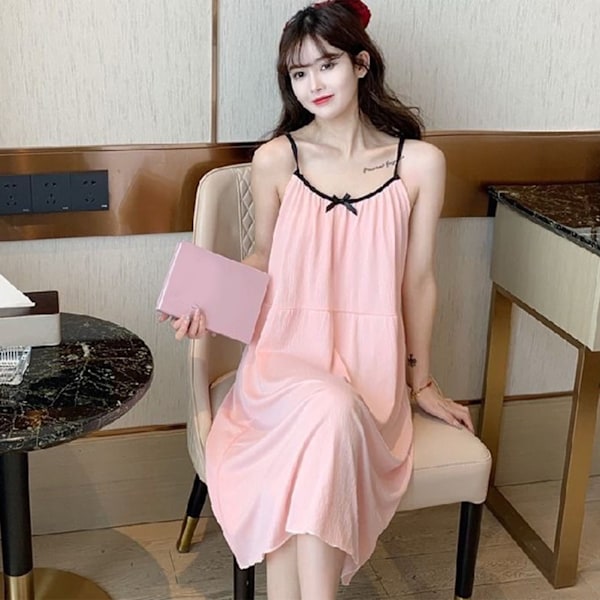 Dam Slipklänning Spaghettiband Nattlinne Ärmlös Camisole Nattklänning för Hemma Rosa L