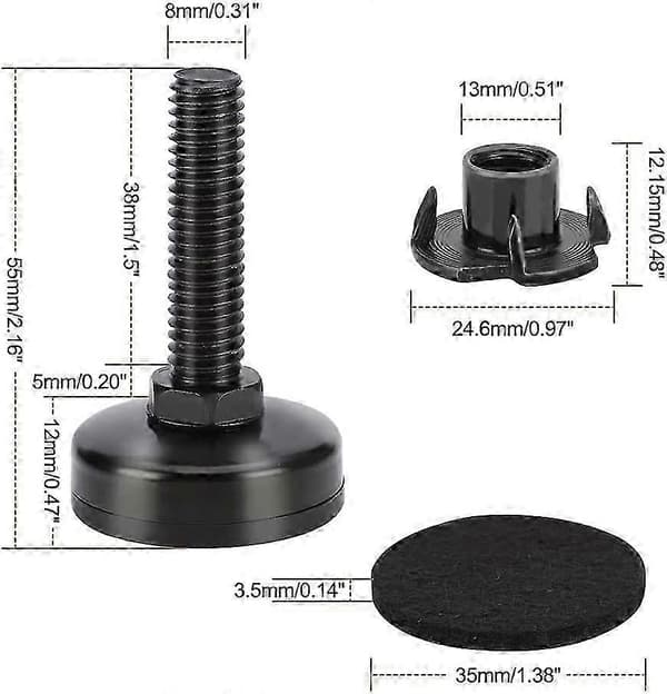 6 stk Justerbare Møbelben, Nivelleringsføtter, (3,5 cm basediameter, 5,5 cm gjengelengde)_tfrf