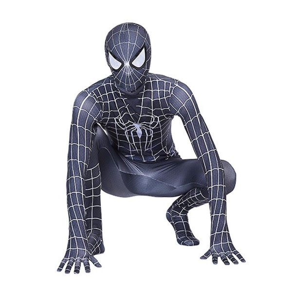 Svart Spiderman 3d Style Zentai Bodysuit Kostym Superhjälte Jumpsuit til mænd Halloween Cosplay Party Dress Up Fuldt sæt 170