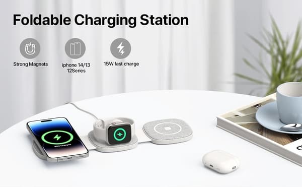 Foldbar Trådløs Oplader – Ladestation til flere enheder 274