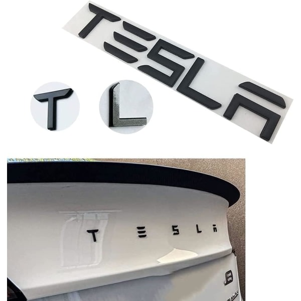 Självhäftande och individuella 3D-båldekorationsbokstäver: "Tesla" kompatibel med Tesla-modeller: X, Y, S och 3 (svart)
