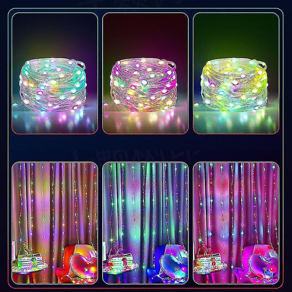 Ljusslinga med kontakt, LED-ljusslinga med RGB-färgskiftande blinkande ljus med Bluetooth-fjärrkontroll, appkontroll Fairy Lights zdq