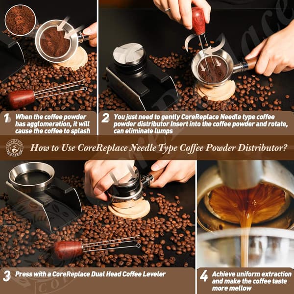 Professional Espresso Coffee Stirrer, Even Espresso Extraction Needle Distributor, Ergonomic Design for Smooth Brewing (Black, 14.2 cm)