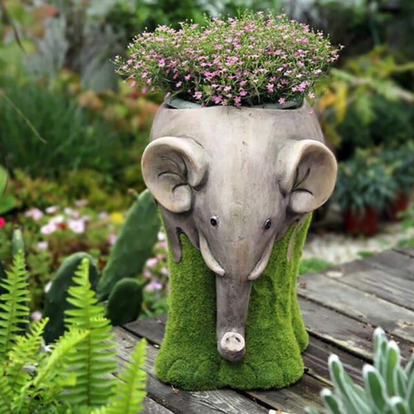 CDQ Creative Elephant er Gardening Blomkruka Resin Ornament