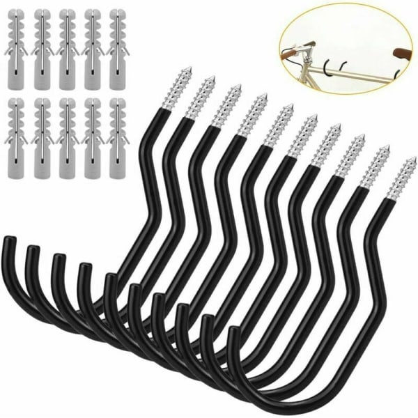 10-pack cykelkrokar Cykelförvaringskrokar Stor kapacitet cykelkrokar Cykelkrokar Set - Svart - För vägg- eller takmontering