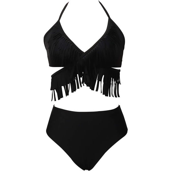 CDQ 2- sæt bikinisæt med høj midja med print L BlackCDQ