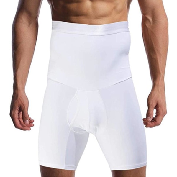 Män Shapewear Bantning Body Shaper Shorts Magkontroll Boxer Trosor Hvid L