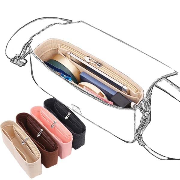 Multi-Pocket Dame Indsats Taske Håndtaske i Filt - Sort S Black S