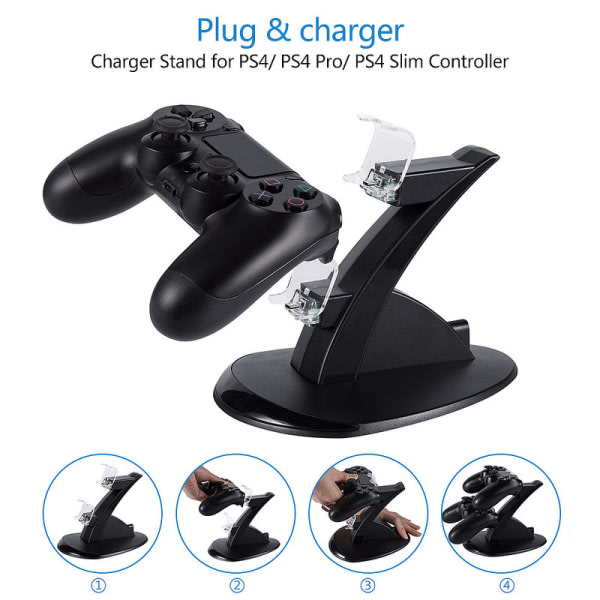 Laddstation f?r PS4 - Laddare Handkontroll / Playstation Kontroll Svart