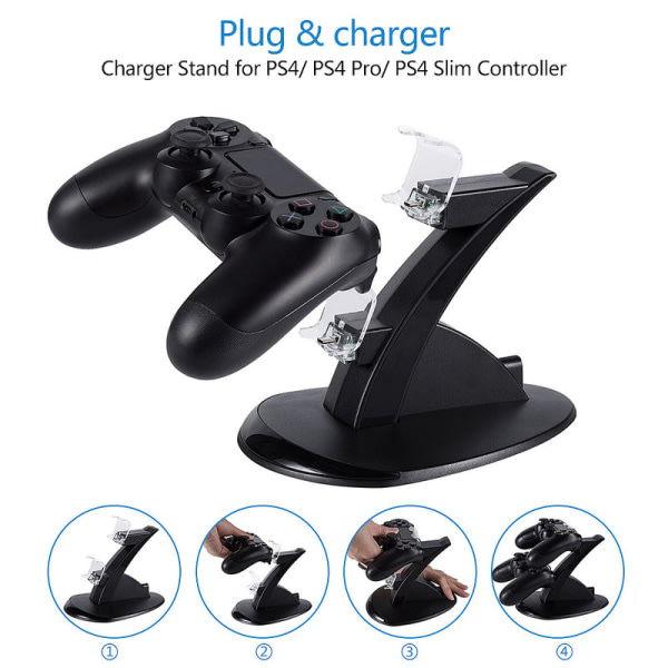 Ladestasjon for PS4 - Lader håndkontroll / Playstation Kontroll Svart