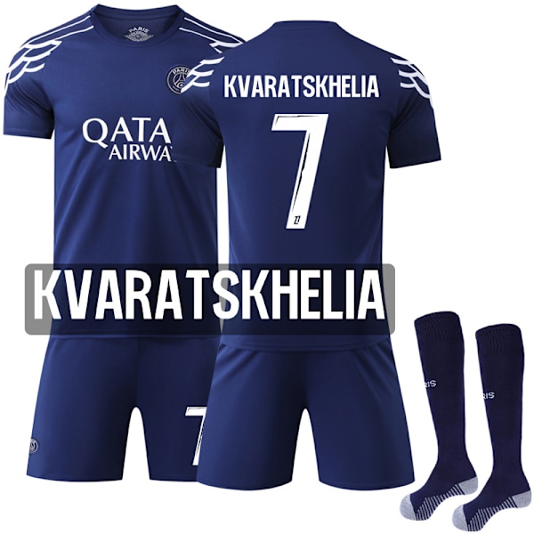 2024-2025 Paris Saint-Germain Bortatröja Barn Vuxen Fotbollströja Kit No.7 Kvaratskhelia 22