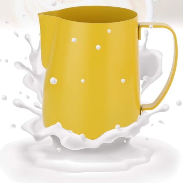 CDQ Mjölkkanna i rostfritt stål Mjölkskumningskanna för Cappuccino Café (Gul, 350 ml) Gul 360ml