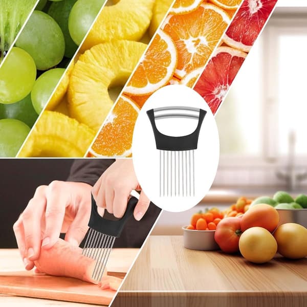 Løkkam - 2 stk - Løkkutter - Grønnsakskutter - Rustfritt stål - Tomatkutter - Potetkutter - Fingerbeskyttelse ...