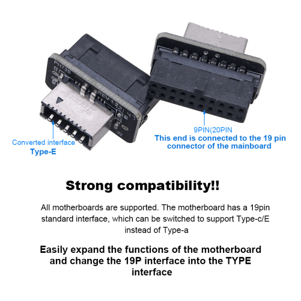 USB-etupaneeliadapteri Type-E - USB 3.0 19PIN -adapteri Vertica musta one size