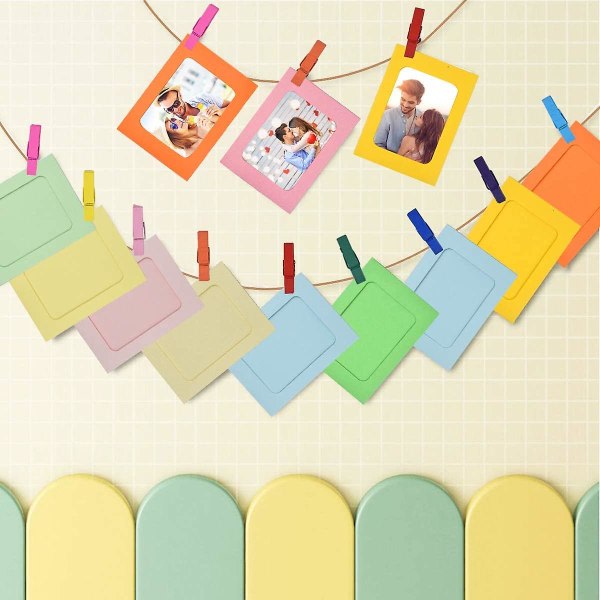 Värikäs paperivalokuvakehys pidikkeillä ja ripustusnarulla, pahvikehykset, ripustusvalokuvakehys kotitoimiston seinäkoristeluun (20 kpl zdq