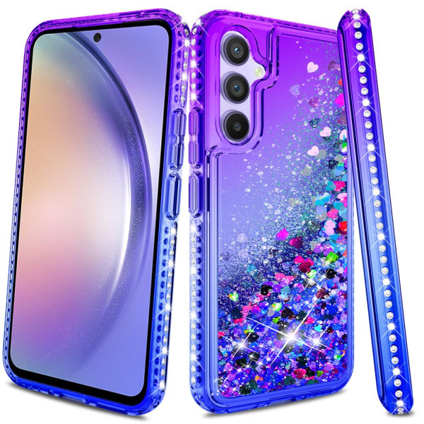 Elegant Choise Glitter phone case med skärmskydd för Samsung Galaxy A54 5G Liquid Luxury Glitter Cover, Grön Lila lila