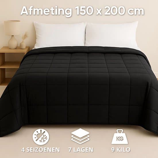 Vægtdyne 9 kg, 150x200 cm Åndbar Polyester Tung Dyne til Dyb Søvn og Afslapning, Sort, til Enkeltseng eller Sofa