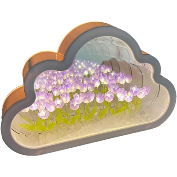 Camidy DIY Tulipan Nattelys Speil Simulering Tulipan Soverom Sovebord Lampe Blomster Dekor Lampe violet