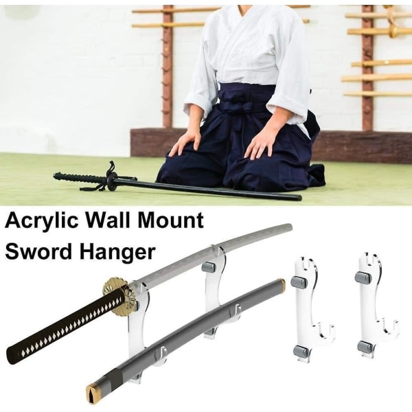 1 par lyssabelsvärd, samurajsvärd, veggmontert display, to svärd, kampsportsvärd, gjennomsiktig ram