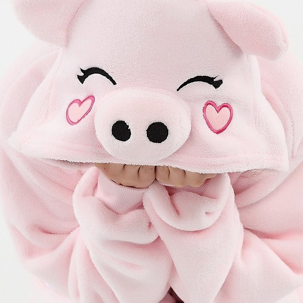 Hieno Cosplay-asu Onesie Pyjama Aikuisten Yöpuku Pinkki Sika M