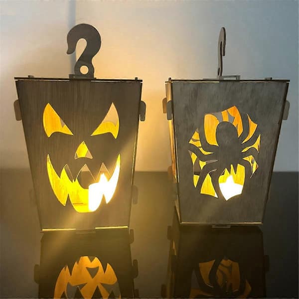 Halloween Træbelyst Græskar til Borddekoration, B_tfrf