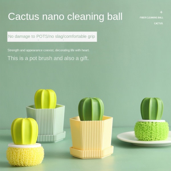 4st Creative Cactus Pot Brush, Nano Cleaning Ball Gradient Yellow