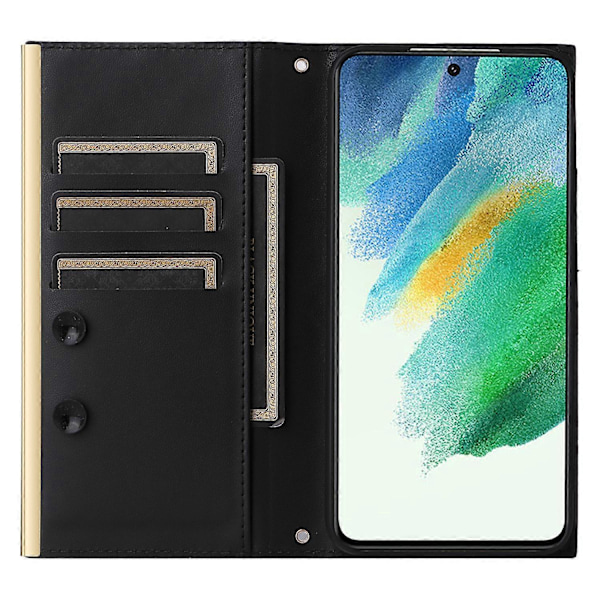 Nahkakotelo imukupilla ja 3 korttipaikalla Samsung Galaxy S21 FE 5G:lle [HK] Style B Style B Multicolor