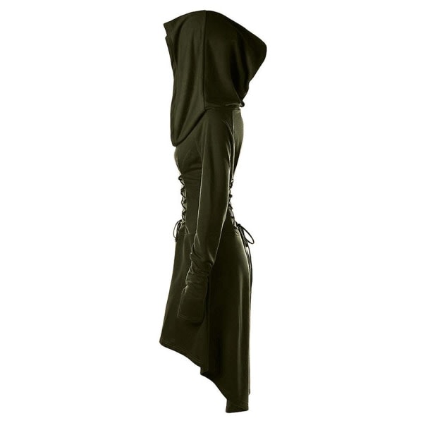 Renässansdräkt för damer, vintage gotisk huvdräkt massiv lang luvtröja klänning med snörning L Grå