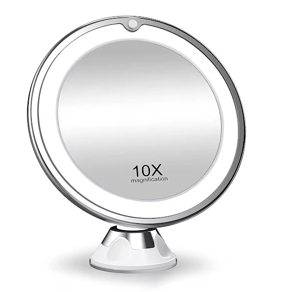 Makeup Mirror with Suction Cup, LED Light and 10x Magnification White Vit White