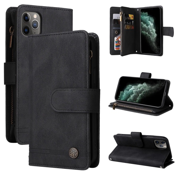Deksel For Iphone 12 Pro Max Leather Flip Folio Deksel Med Kreditkortshållare Pengarficka Magnetiska Knappar Deksel Kickstand Shockproof Pr Black A