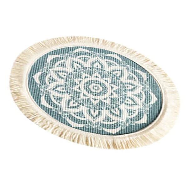 Round Soft Comfortable Cotton Polyester Woven Placemat with Tassels for Kitchen Decor A S