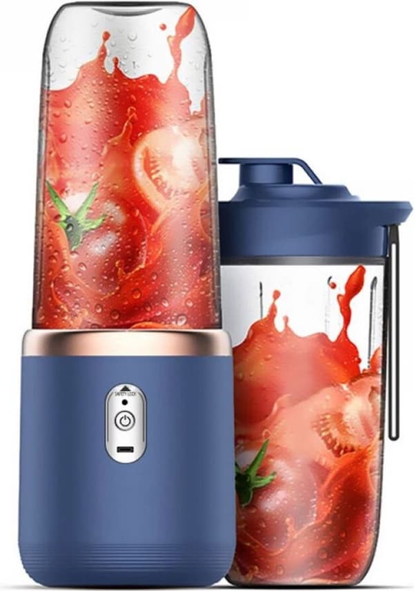 Bærbar blender, 6 kniver i rustfritt stål, USB oppladbar, for smoothies, juicer og reise, 400 ml, blå