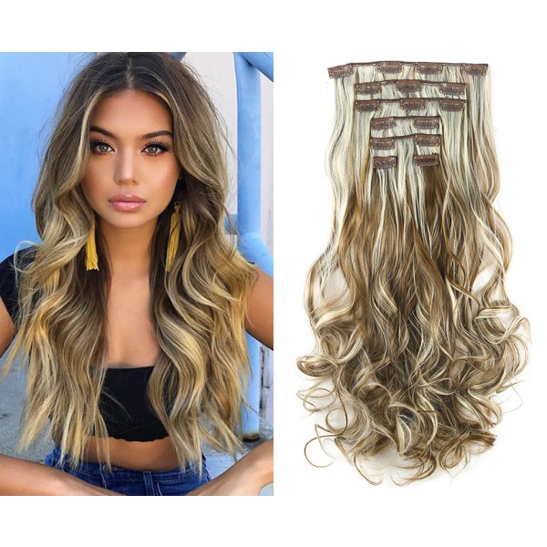 Clip in extensions hårförlängningar 7 delar syntetiska hårbitar